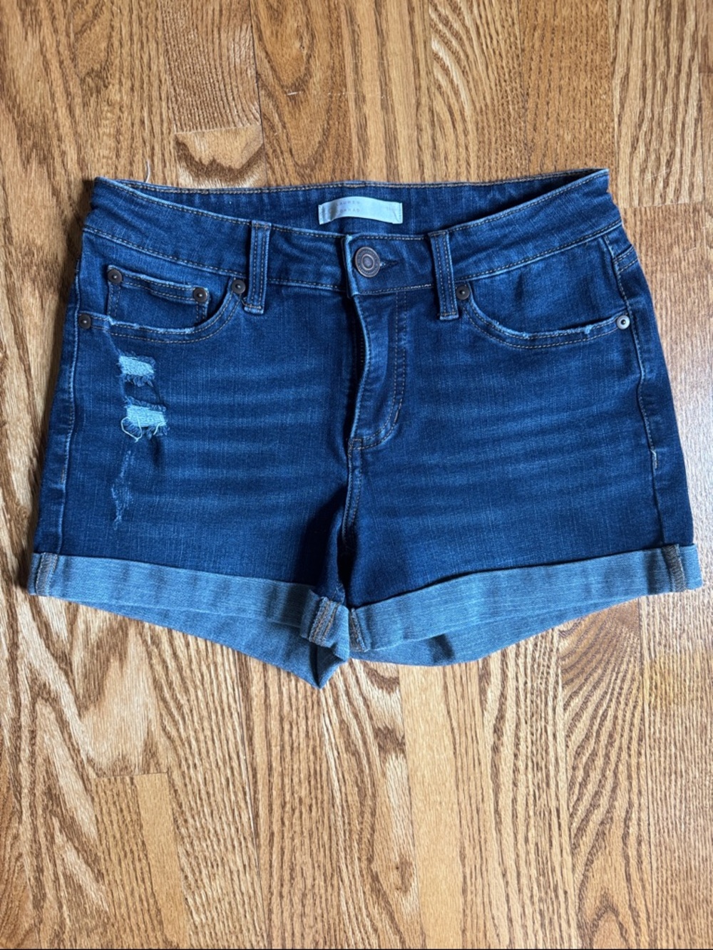 LC Lauren Conrad Dark Blue Rolled Cuff Denim Shorts